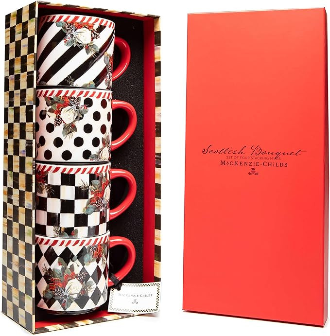 MacKenzie-Childs Scottish Bouquet Stacking Mugs, Cute Ceramic Cups, Set of 4 | Amazon (US)