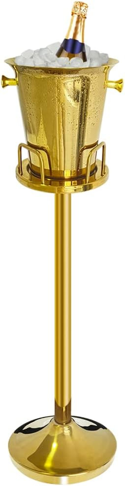 Ice Bucket with Stand 201 Stainless Steel Ice Bucket Standing Hammered 13Lbs Gold Ice Bucket with... | Amazon (US)