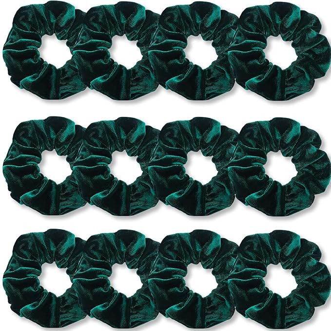 IVARYSS Dark Green Scrunchies, Premium Velvet Soft Hair Scrunchy Bulk, Solid Colors Thick Elastic... | Amazon (US)