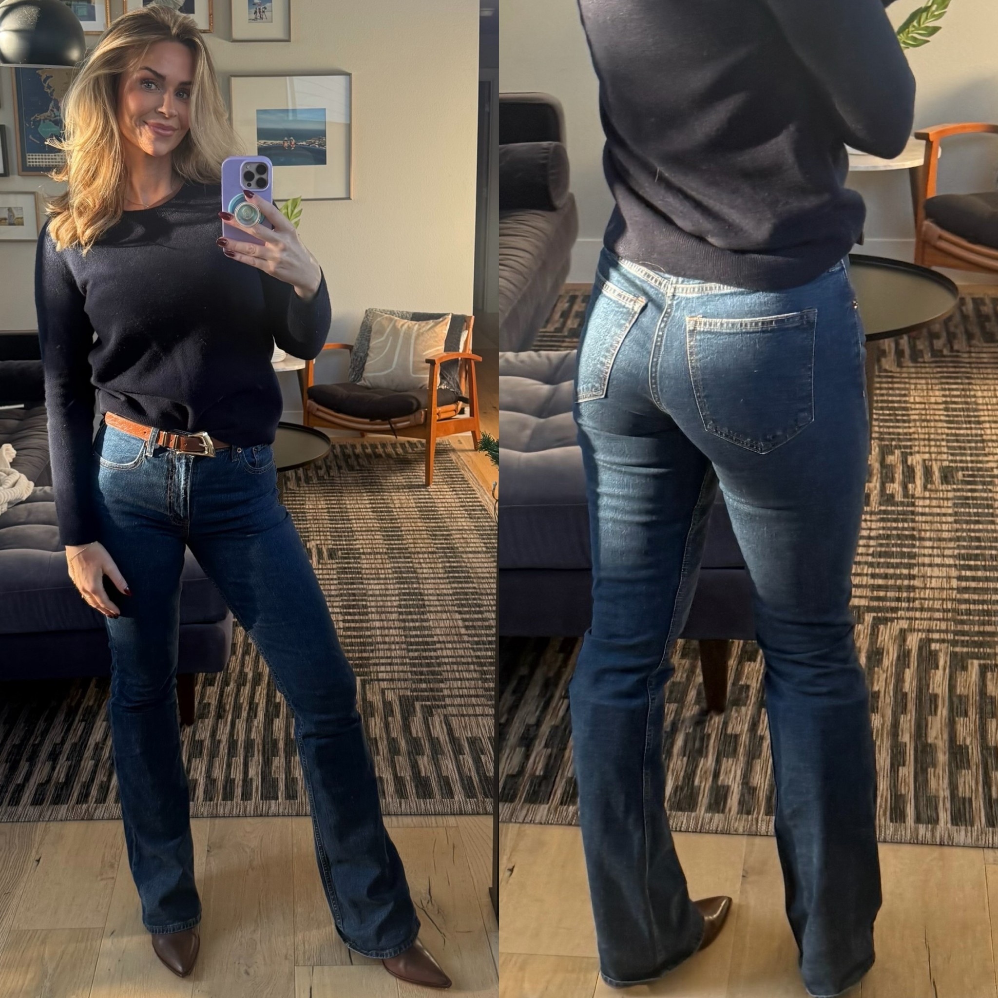 These High Rise Bootcut Jeans are on sale today. Stretchy, fitted, perfect bootcut shape, and such a good high rise. 

I’m in size 26-XL length.
Color - Dark 

#LTKSaleAlert #LTKTall #LTKFindsUnder100