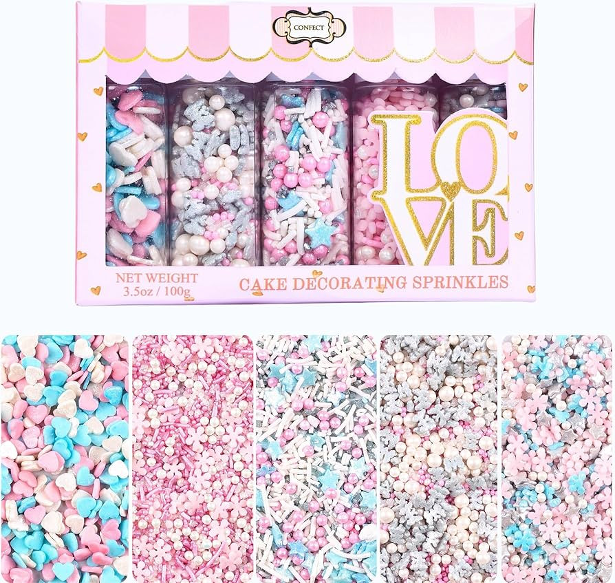 Confect Aqua Blue, Pink & Silver Heart Sprinkles | White & Pink Pearl Sprinkles | Frozen Sprinkle... | Amazon (US)