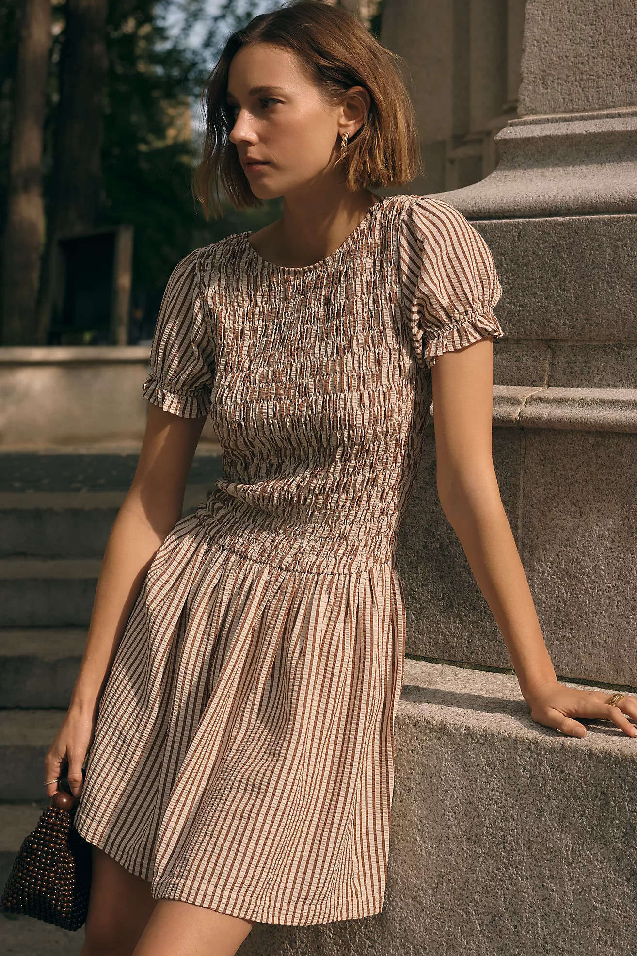 Maeve Margie Smocked Stripe Midi Dress | Anthropologie (US)