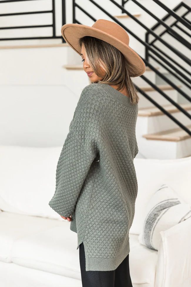 Keep On Smiling V-Neck Sage Sweater | The Pink Lily Boutique