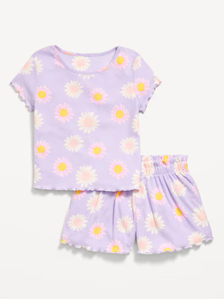 Ribbed Lettuce-Edge Pajama Top and Shorts Set for Girls | Old Navy (US)