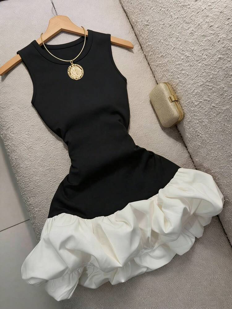 GlowEve New Summer Black And White Flared Hem Mini Dress, Elegant And Figure-Hugging. Women's Com... | SHEIN