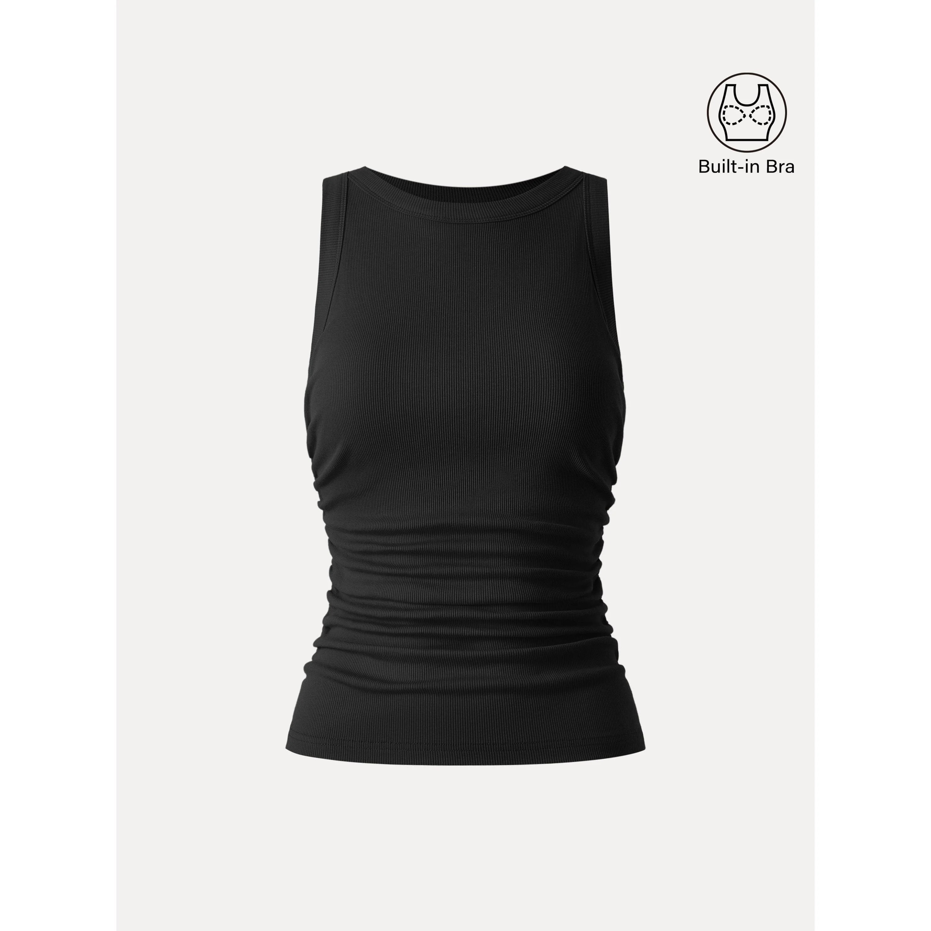 Crewneck Side Ruched Bra Tank - Black / M | OGLmove