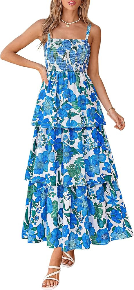BTFBM Summer Dresses for Women 2026 Floral Spaghetti Strap Wedding Guest Dress Maxi Beach Vacatio... | Amazon (US)