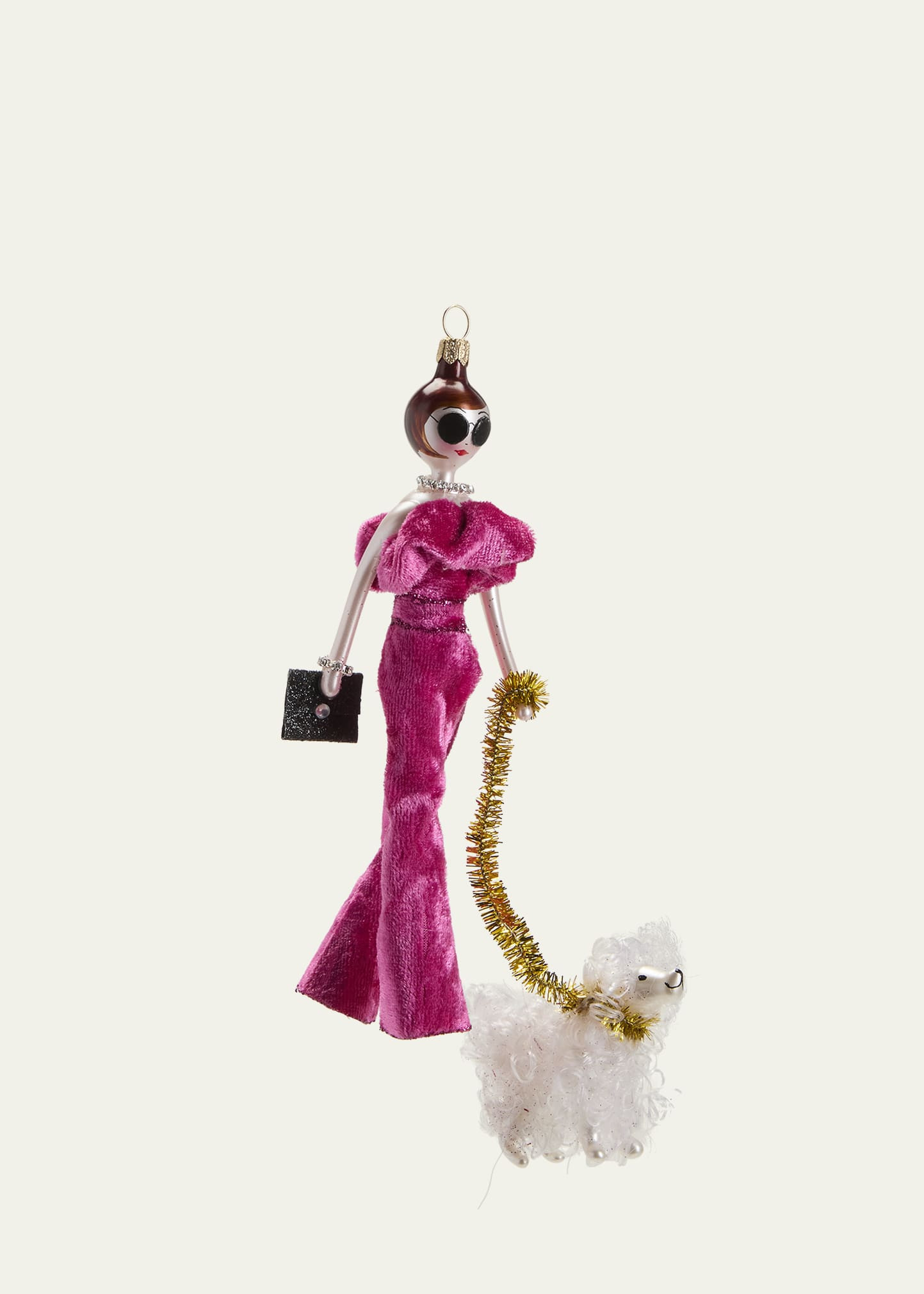 De Carlini Fashionista in Pink Jumpsuit with Dog Christmas Ornament | Bergdorf Goodman