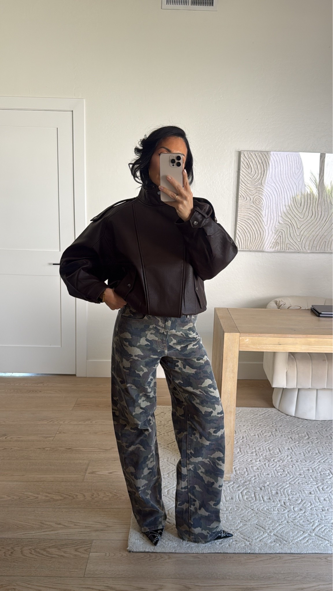 Trying on some fall outfits! 
@abercrombie Jacket size small 
@VICI camo jeans size 25

#LTKootd #LTKdayinmylife #LTKgrwm