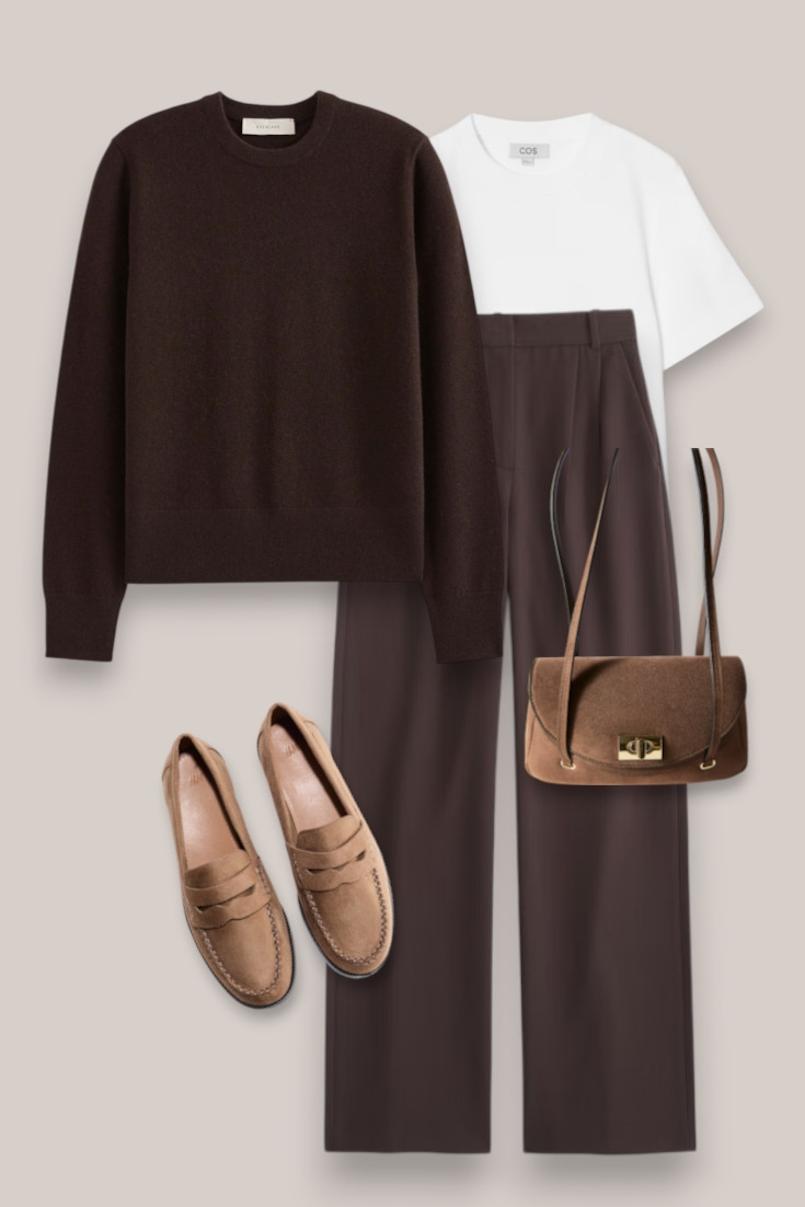 Tonal Chocolate Brown Outfit
Head-to-toe chocolate brown, but with different shades and textures to keep it interesting 🤎 Love this combination of tailored trousers, a simple knit, suede loafers and bag.

#LTKautumn #LTKworkwear #LTKstyletip