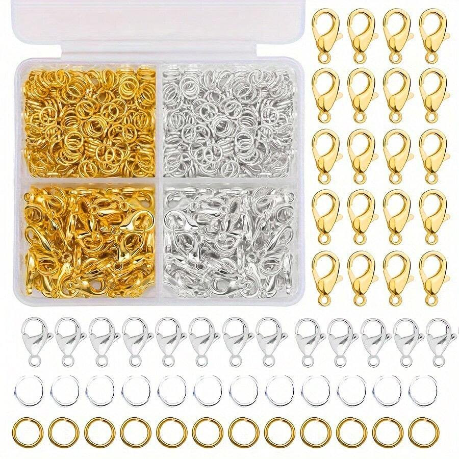 300pcs/Box Golden & Silver Lobster Clasp Open Jump Rings DIY Jewelry Findings Kit For Making Brac... | SHEIN