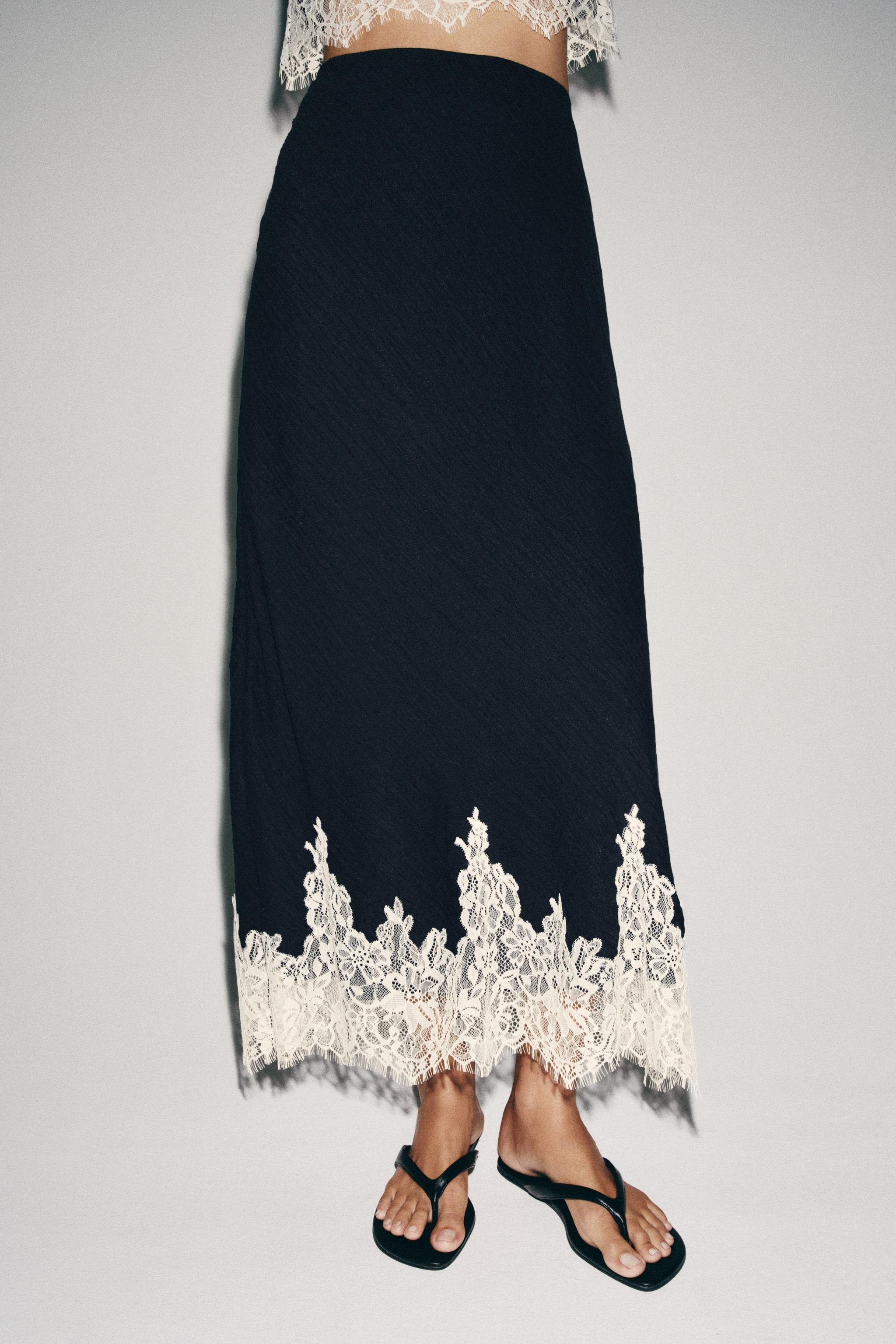 LACE TRIM MIDI SKIRT | Zara Canada