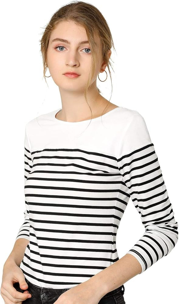 Allegra K Women's Halloween Color Block Long Sleeve Striped T-Shirt | Amazon (US)