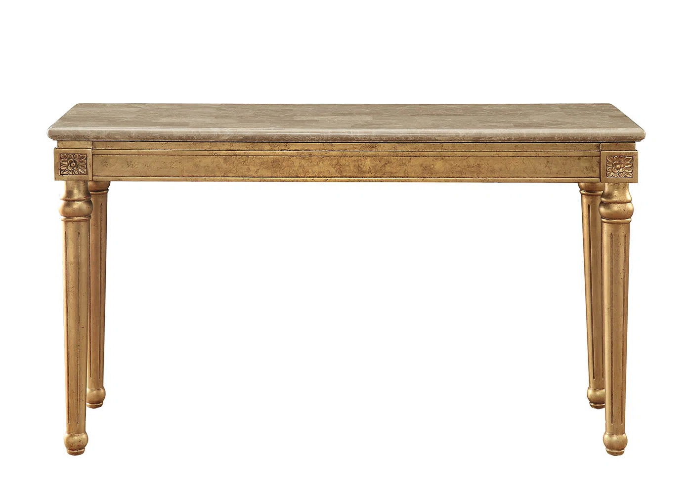 Apollonio Transitional Rectangular Sofa Table with Natural Marble Top in Antique Gold | Wayfair North America