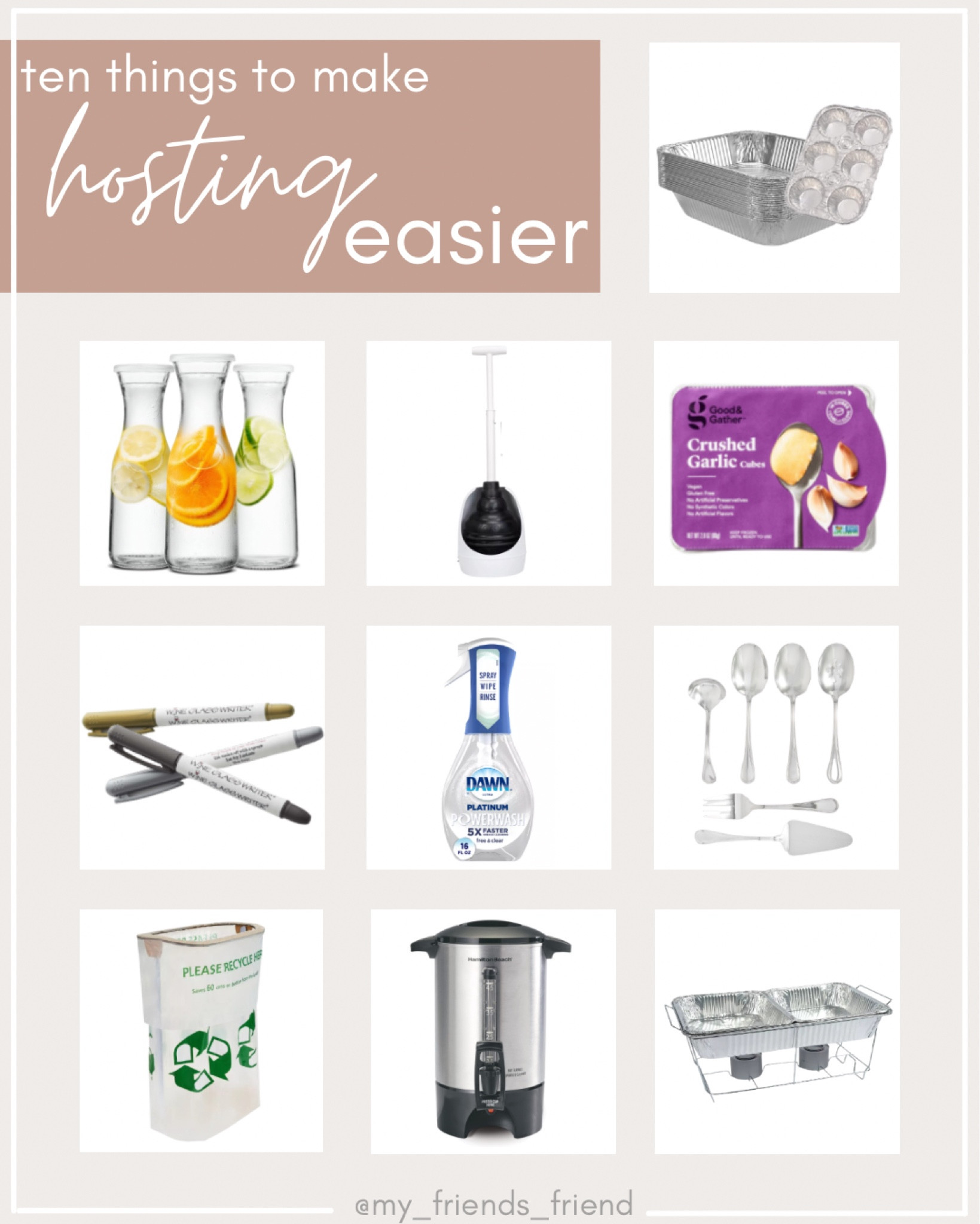 we’re pros by now! 10 mff faves for hosting a big crowd [the plunger is non negotiable!] 👯‍♀️ 

1. muffin tins for to-go leftovers [game changer]
2. water carafes so no one has to get up from table
3. a plunger in bathroom guests will use
4. frozen garlic cubes for easy food prep
5. wine markers > wine tags
6. the best soap for tough dishes!
7. a serve ware set because who ever has enough serving utensils?!
8. pop-up garbages for easy clean up [not linked: fling pop-up recycling bin sold at party city]
9. fastest way to make coffee for a crowd
10. sternos are truly the most stress free way to serve a big meal HOT!

•
hosting must haves//hosting essentials//holiday hosting//holiday parties//family party//thanksgiving essentials//christmas dinner must haves#LTKHoliday

#LTKhome #LTKparties