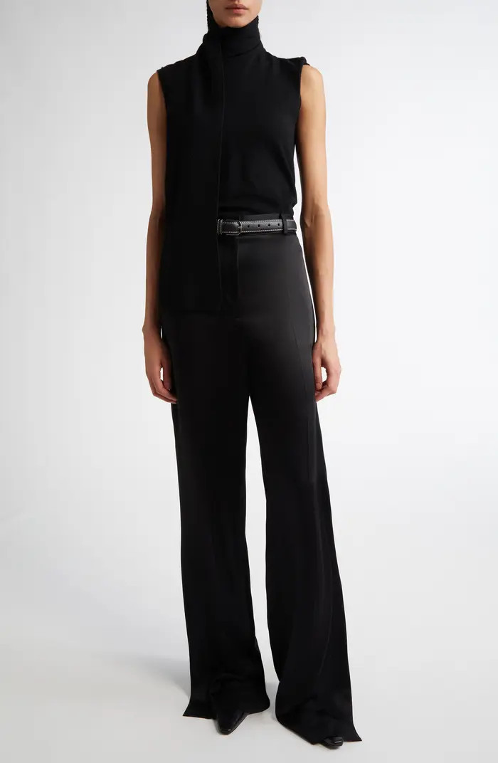 Draped Scarf Sleeveless Merino Wool Blend Rib Sweater | Nordstrom