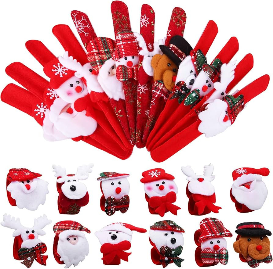 Aneco 24 Pack Christmas Slap Bracelets Slap Bands Toys Santa Claus Snowman Reindeer Bear Slap Bra... | Amazon (US)