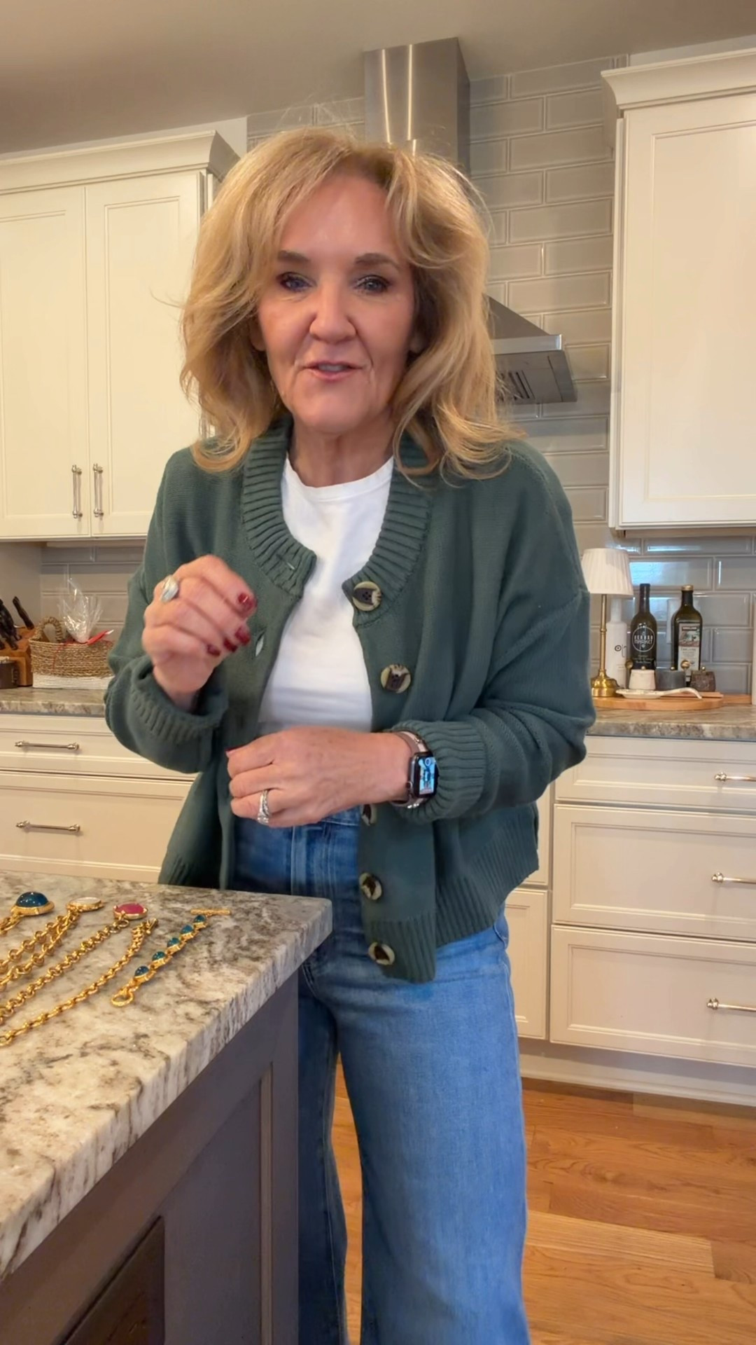 @julievos sale! Linking some favorites  
Necklaces I get the regular length 
Bracelets/bangles the medium 
Sweater medium 
Tee large 
Jeans 29 petite 
Boots size up 1/2 

#LTKCyberWeek #LTKGiftGuide #LTKOver40