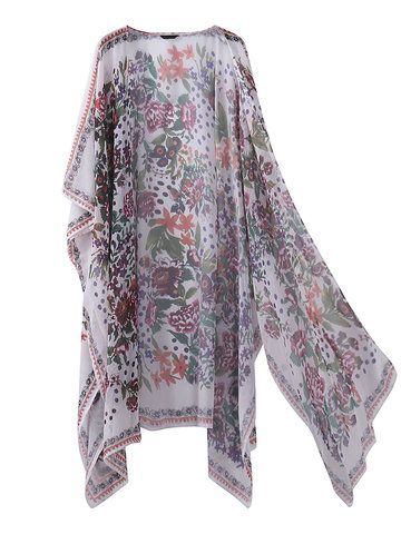 Vintage Floral Printed Chiffon Kimonos Cardigans For Women | Newchic US