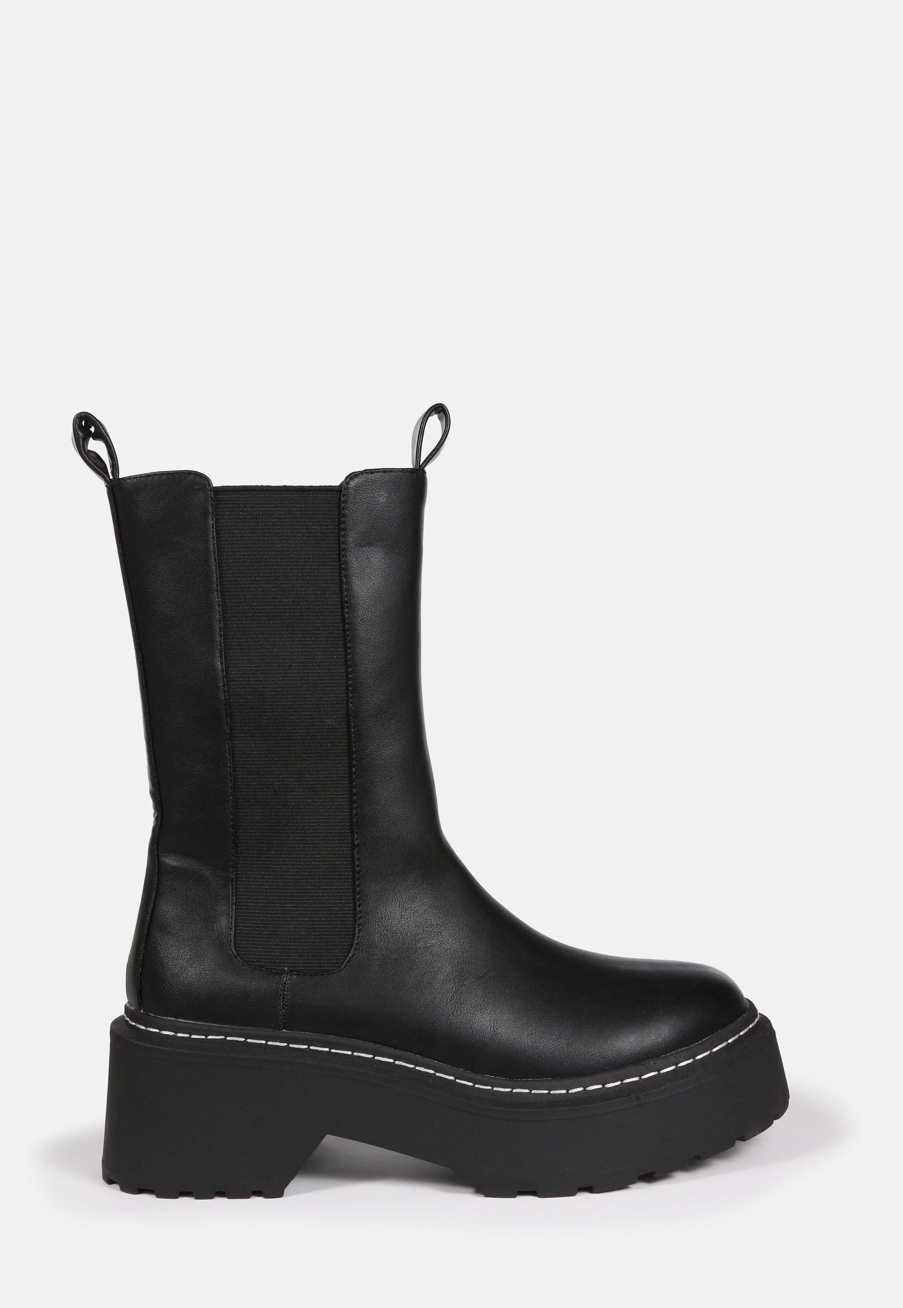 Black Pull On Chunky Ankle Boots | Missguided (US & CA)