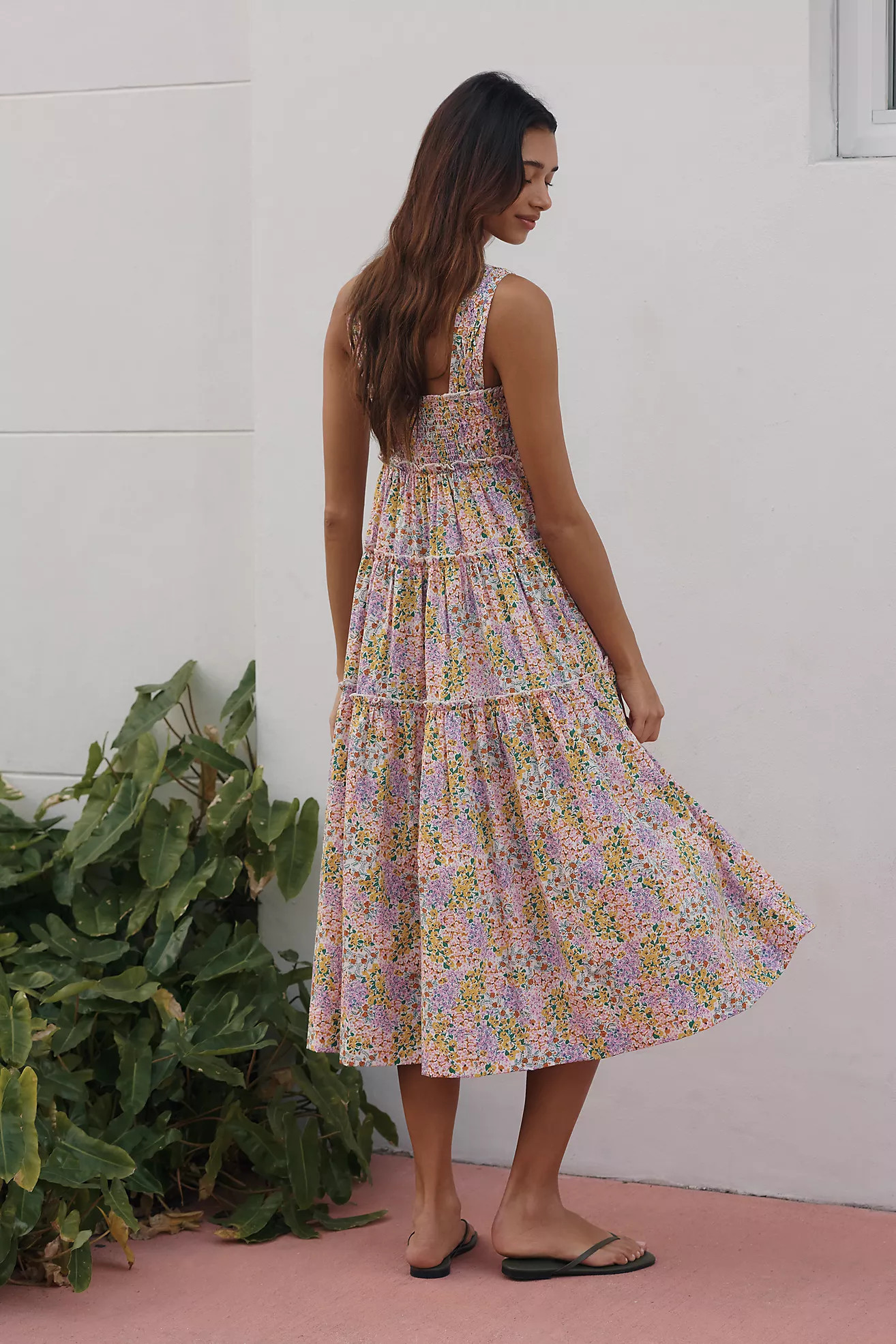 The Helena Square-Neck Smocked Tiered Midi Dress | Anthropologie (US)