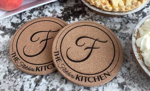 Hot Pad Set of 2 Personalized Cork / Custom Engraved Cork Trivet / Home Table Decor / Holiday Chr... | Etsy (US)