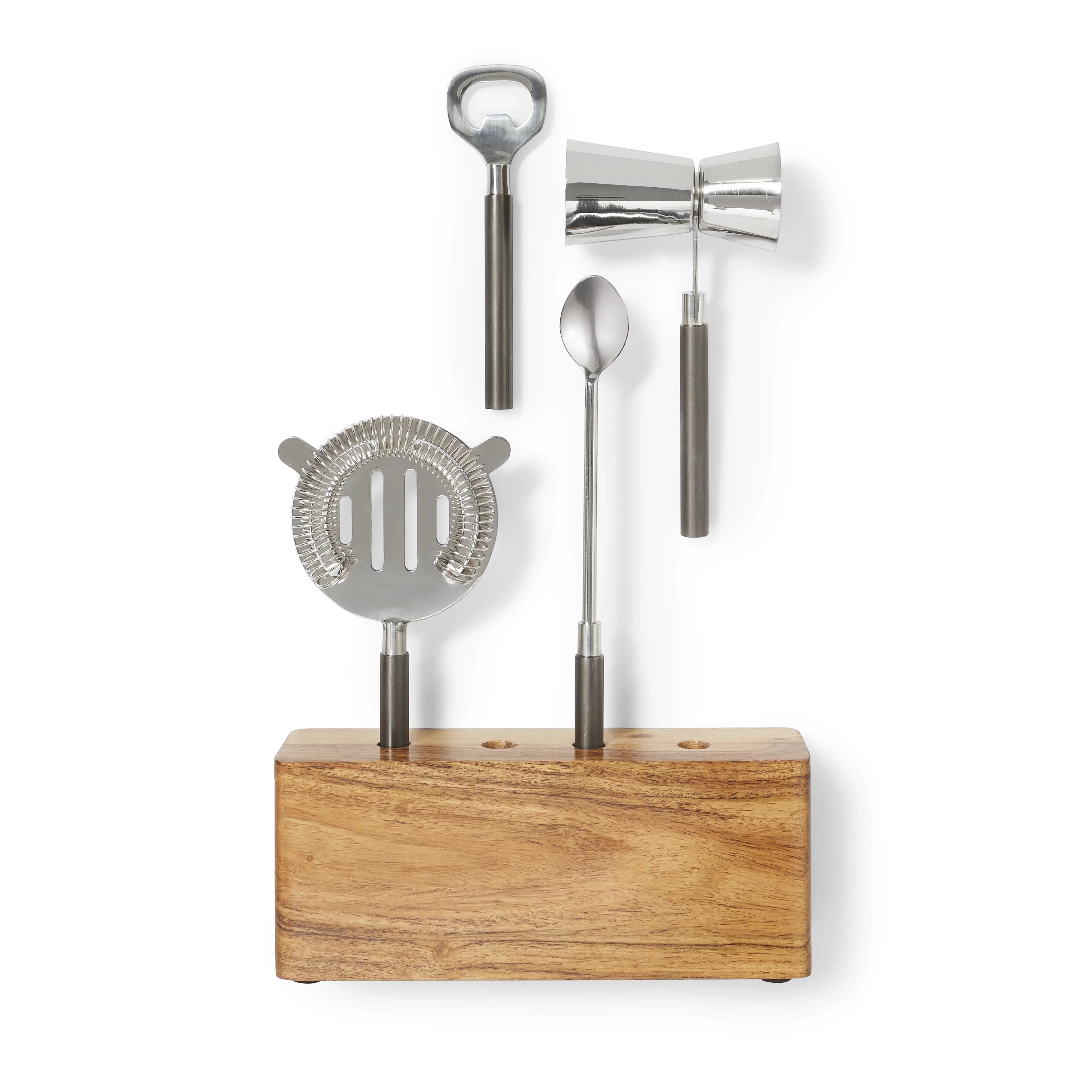 Better Homes & Gardens 5-Piece Stainless Steel Bar Tool Set in Wooden Block - Walmart.com | Walmart (US)