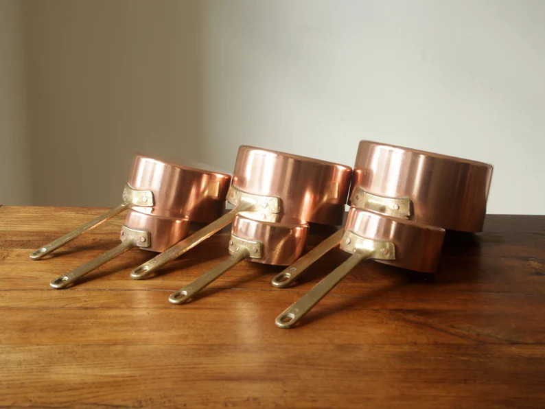 Vintage French Copper Pots with Brass Handles - Set of 6 | Etsy (UK)