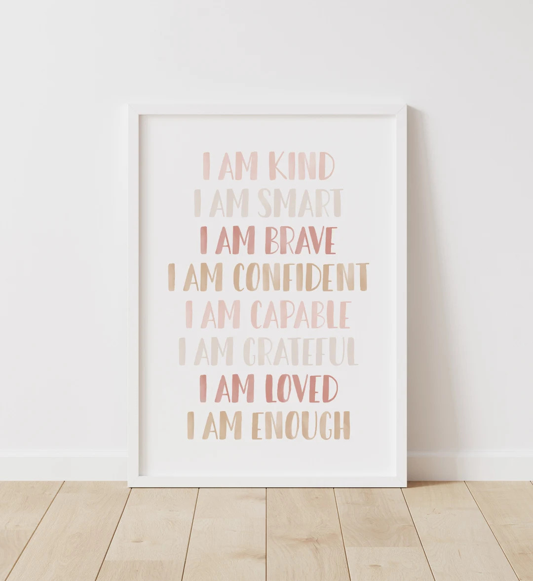 Affirmations Wall Art, Girls Room Decor, I Am Kind Smart Loved, Neutral Nursery Decor, PRINTABLE ... | Etsy (US)