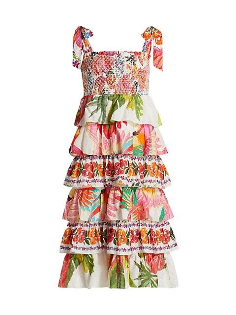 Tropical Print Tiered Cotton Dress | Saks Fifth Avenue