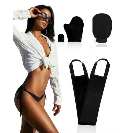4 Pcs/Set Self Tanner Applicator Set Black Self Tanner Mitt for Application of Self Tanning Mousse with Exfoliating Glove Mini Finger Face Self Tanner Mitt | Walmart (US)