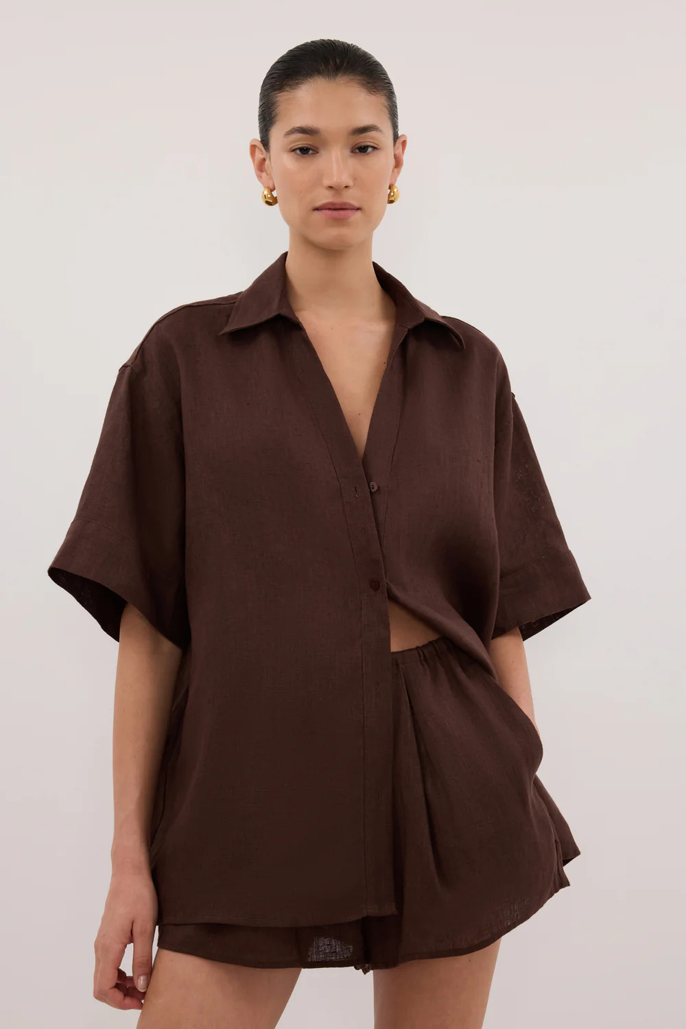 HELENA COCOA OVERSIZED LINEN SHIRT | DISSH