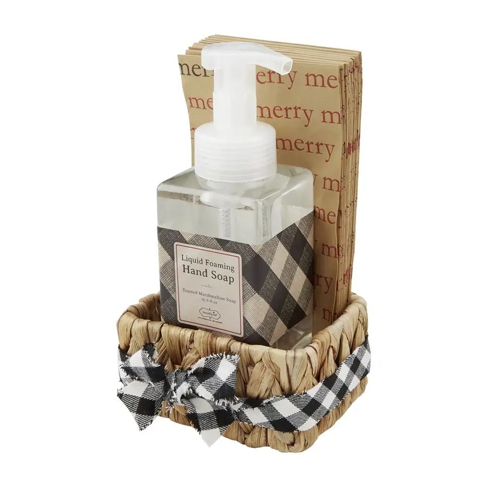 Cream check soap and guest towel basket set | Mud Pie (US)