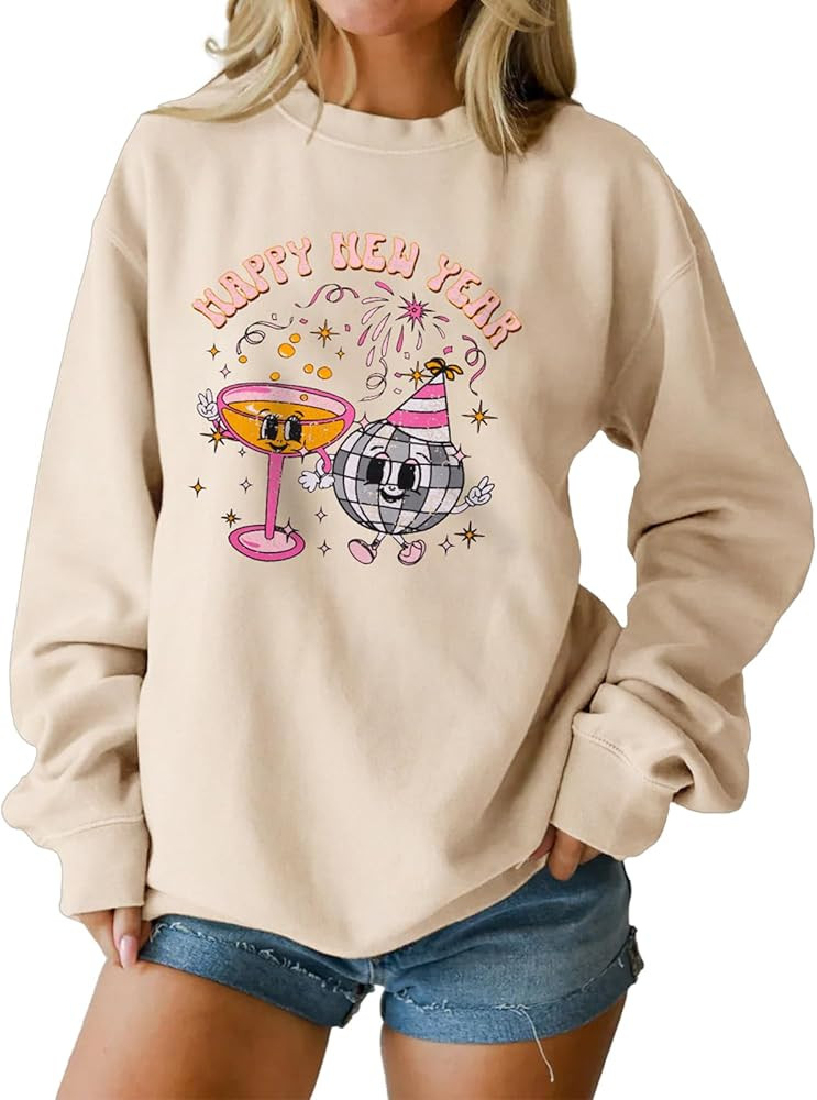 Happy New Year Sweatshirt for Women Cheers To The 2026 New Year Eve Pullover Tops Crewneck Oversi... | Amazon (US)