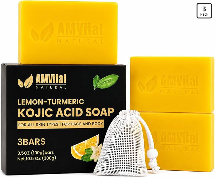 AMVital Lemon Turmeric Kojic Acid Soap Bars for Face & Body, 3-Pack | Amazon (US)