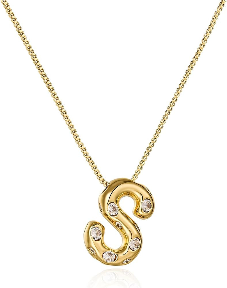 Cicy Bell Initial Necklace for Women 14k Gold Plated Cubic Zirconia Trendy Personalized Dainty Le... | Amazon (US)