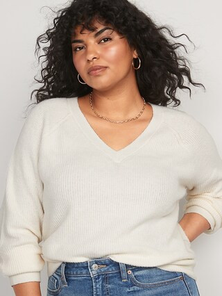 V-Neck Shaker-Stitch Cocoon Sweater for Women | Old Navy (US)
