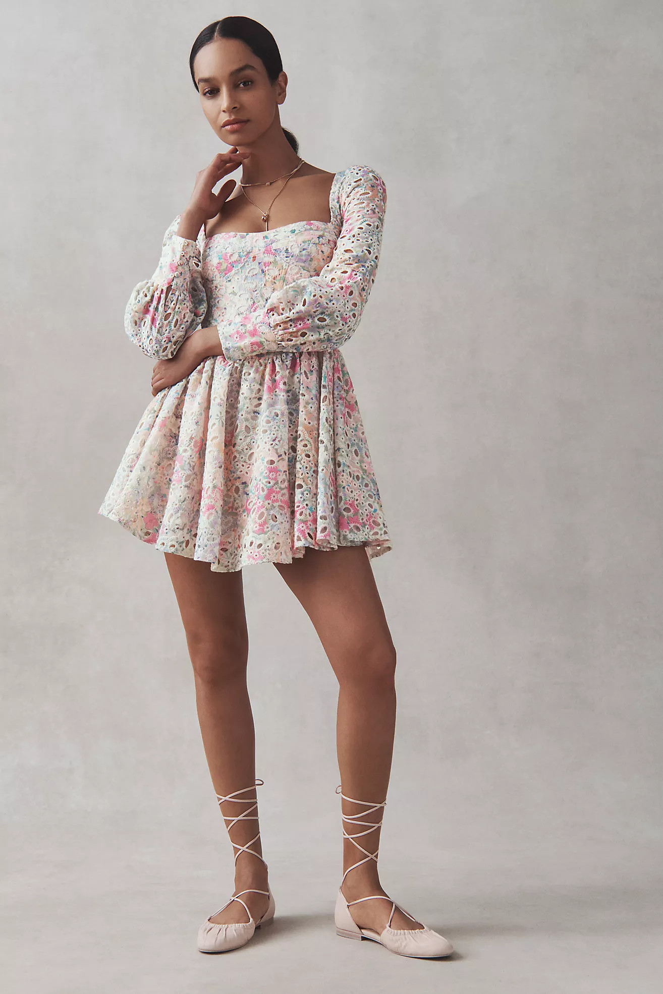 Bardot Lila Flounce Broderie Mini Dress | Anthropologie (US)