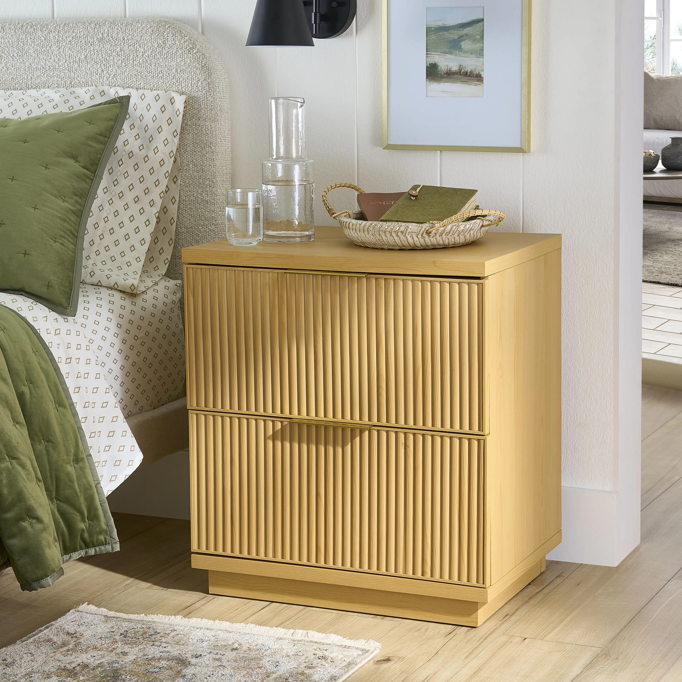 Better Homes & Gardens Lillian Fluted 2-Drawer Nightstand with USB, Natural Pine - Walmart.com | Walmart (US)