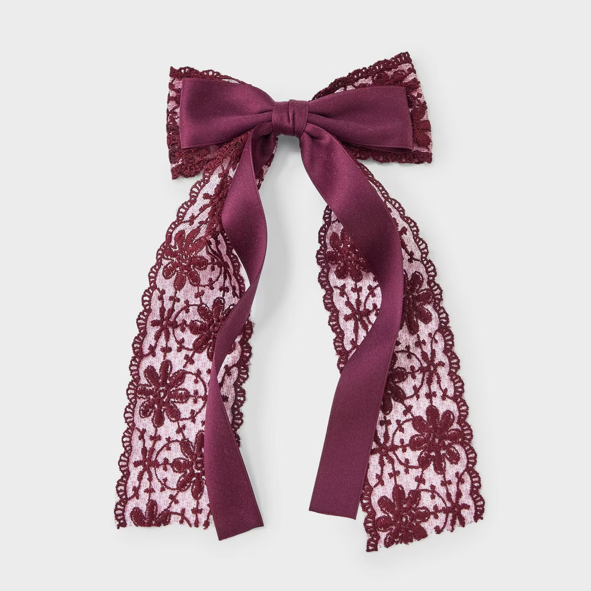 Satin Ribbon/Floral Lace Bow Hair Barrette - Wild Fable™ Burgundy | Target