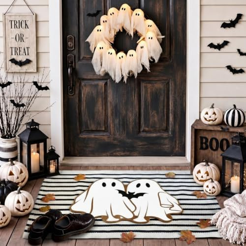 Duraaamo 2 Pcs Halloween Doormat Outdoor Ghost Coir Welcome Mat, Non Slip | Halloween Mats for Fr... | Amazon (US)