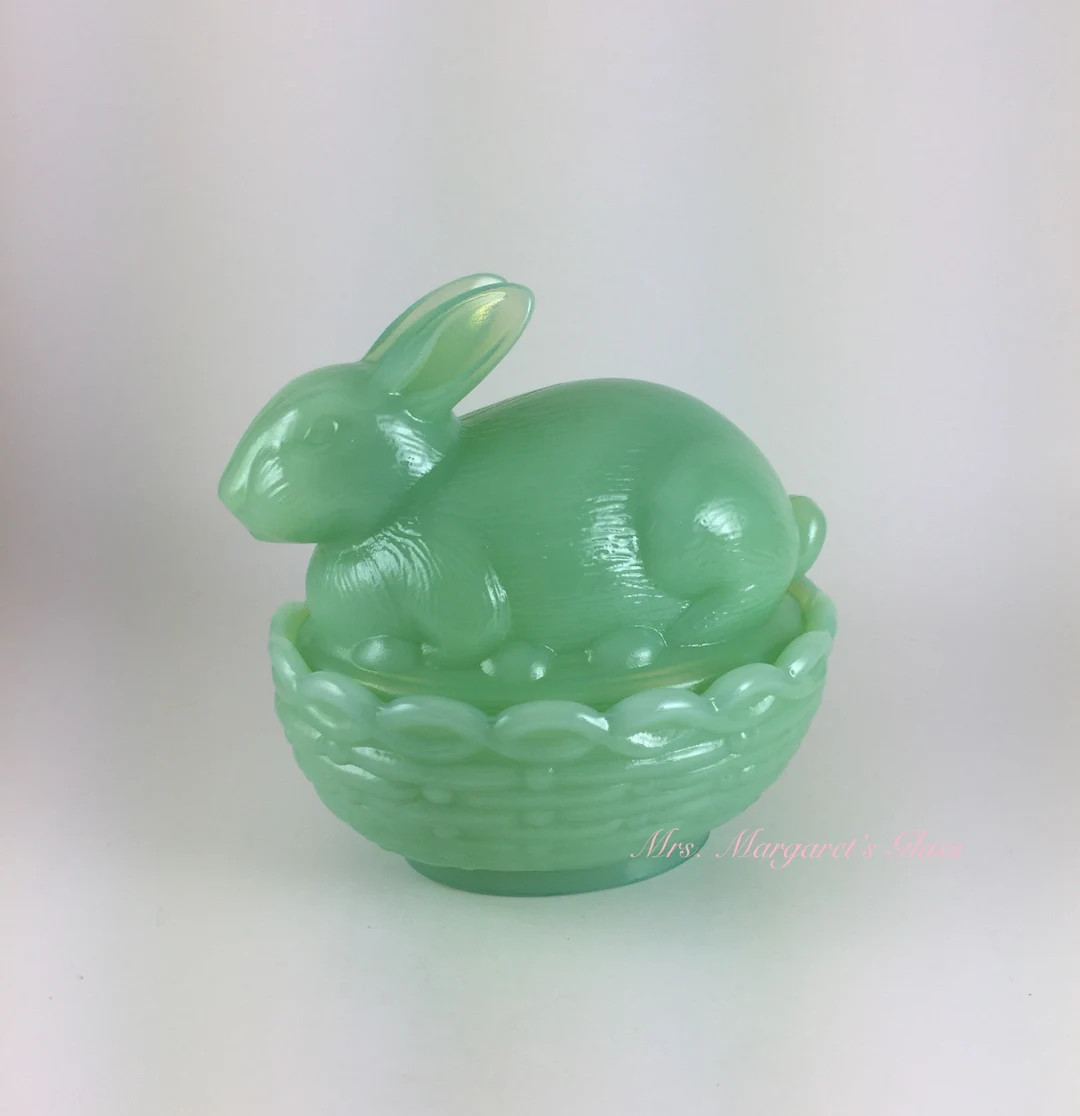 Mosser Glass Jadeite Bunny Rabbit On Basket | Etsy (US)