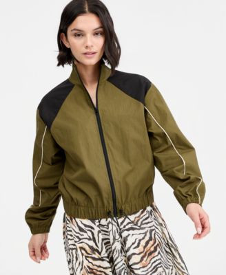 Bar Iii Women's Contrast-Trim Zip-Front Track Jacket, Macy's Exclusive - Rich Olive | Macy's