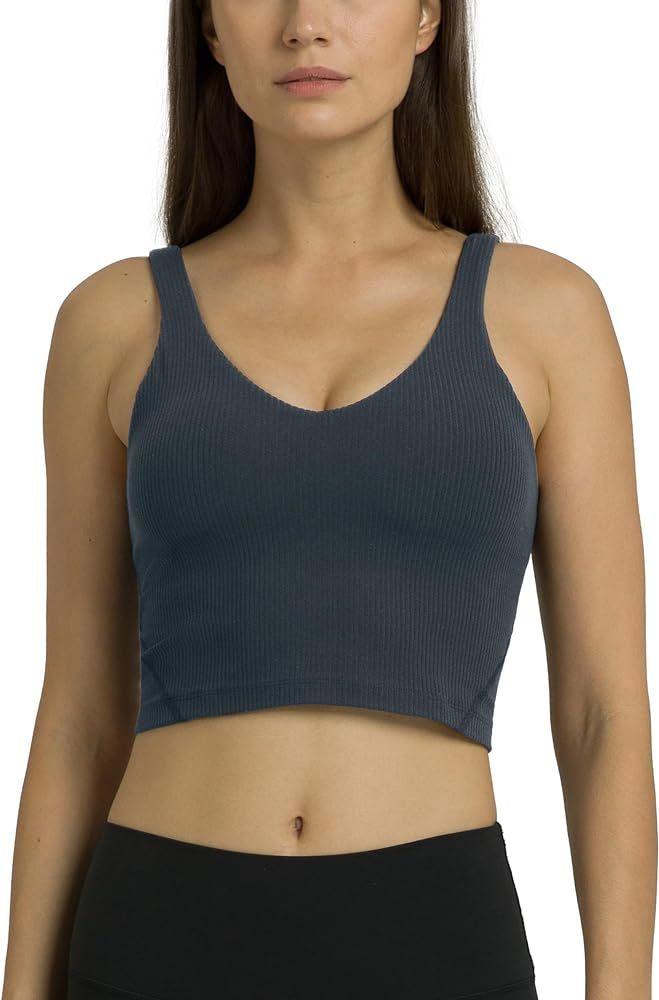 Colorfulkoala Women's Dreamlux Ribbed V-Neck Workout Tank Top with Built-in Shelf Bra Padded Crop... | Amazon (US)