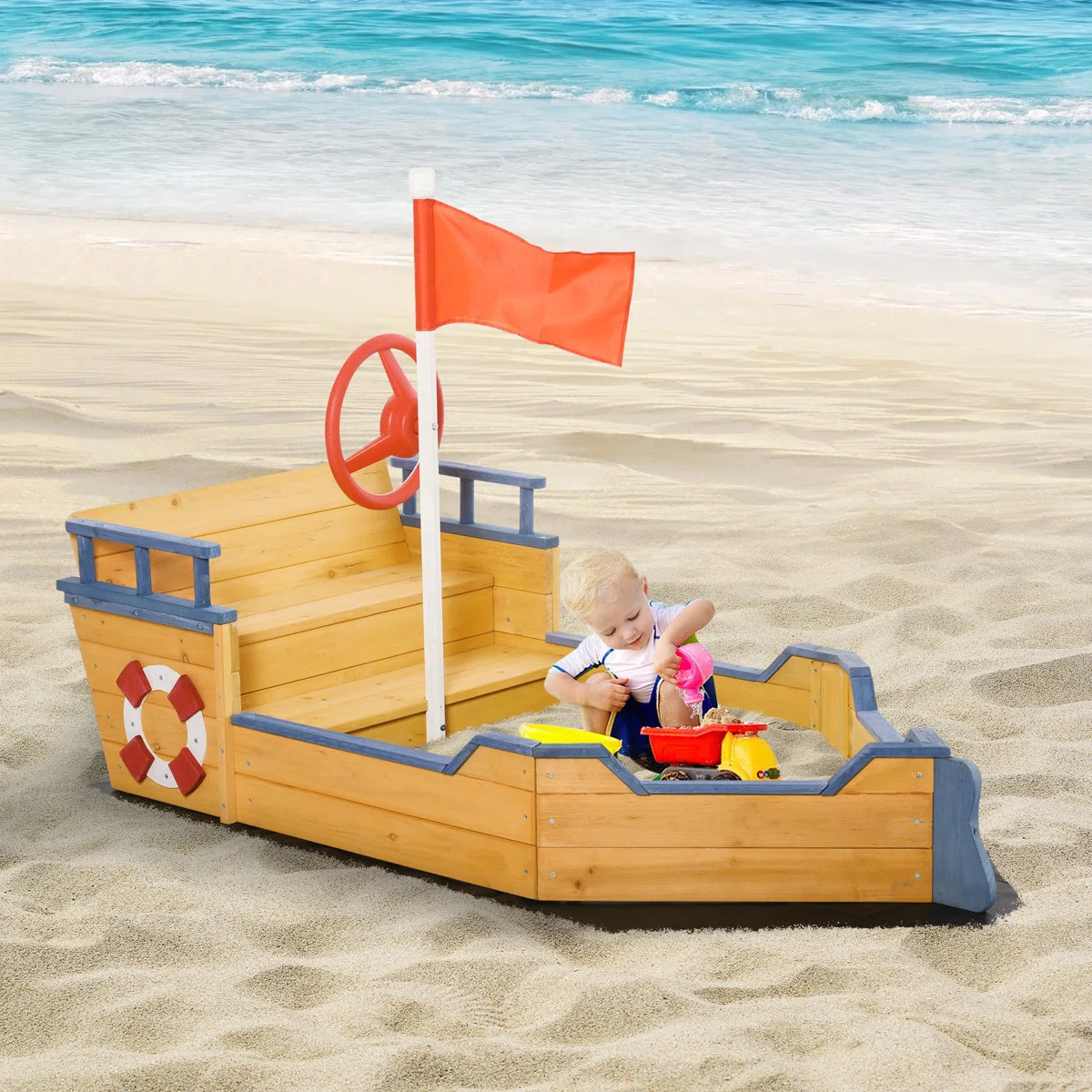 Outsunny 62.25'' x 18'' Solid Wood Novelty Sandbox | Wayfair North America