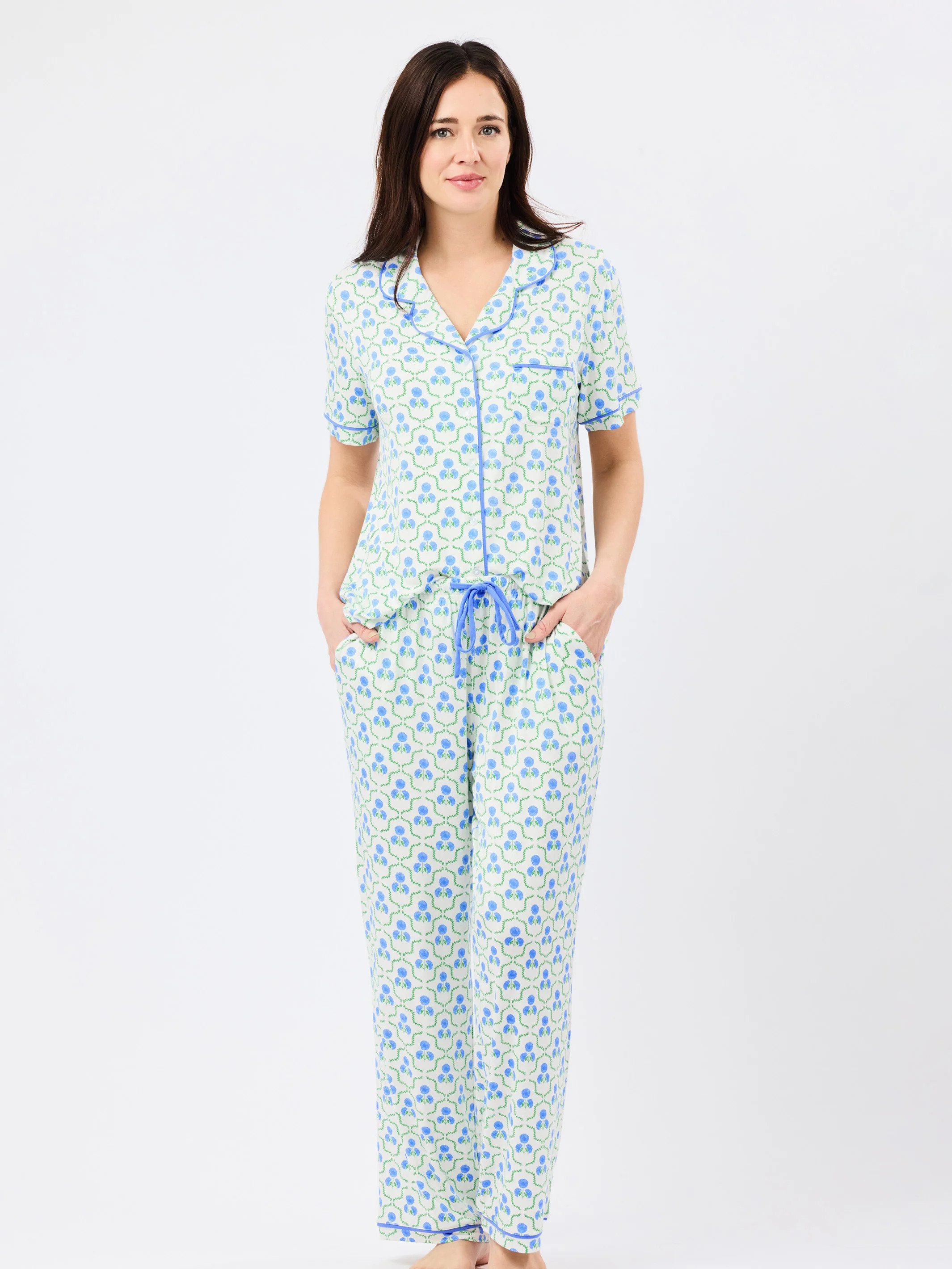 Women's Charlotte Pants Set | Sweetbriar Lattice Blue | Mary Square