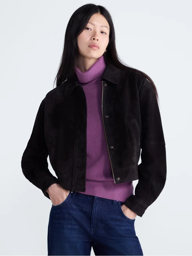 Scoop Women\u2019s and Women\u2019s Plus Cropped Suede Jacket, Sizes XS-XXLScoop Womens and Women... | Walmart (US)