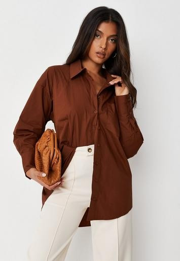 Missguided - Chocolate Extreme Oversized Poplin Shirt | Missguided (UK & IE)