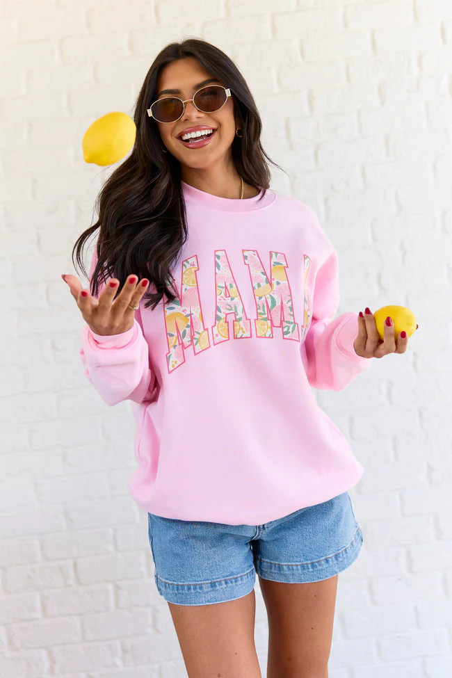 Mama Block Lemons Light Pink Graphic Sweatshirt | Pink Lily