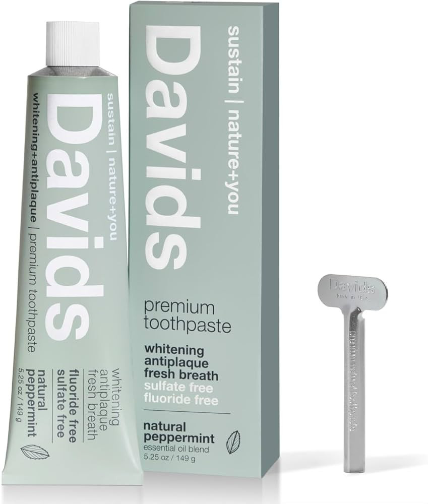 Davids Natural Toothpaste for Teeth Whitening, Peppermint, Antiplaque, Fluoride Free, SLS Free, E... | Amazon (US)